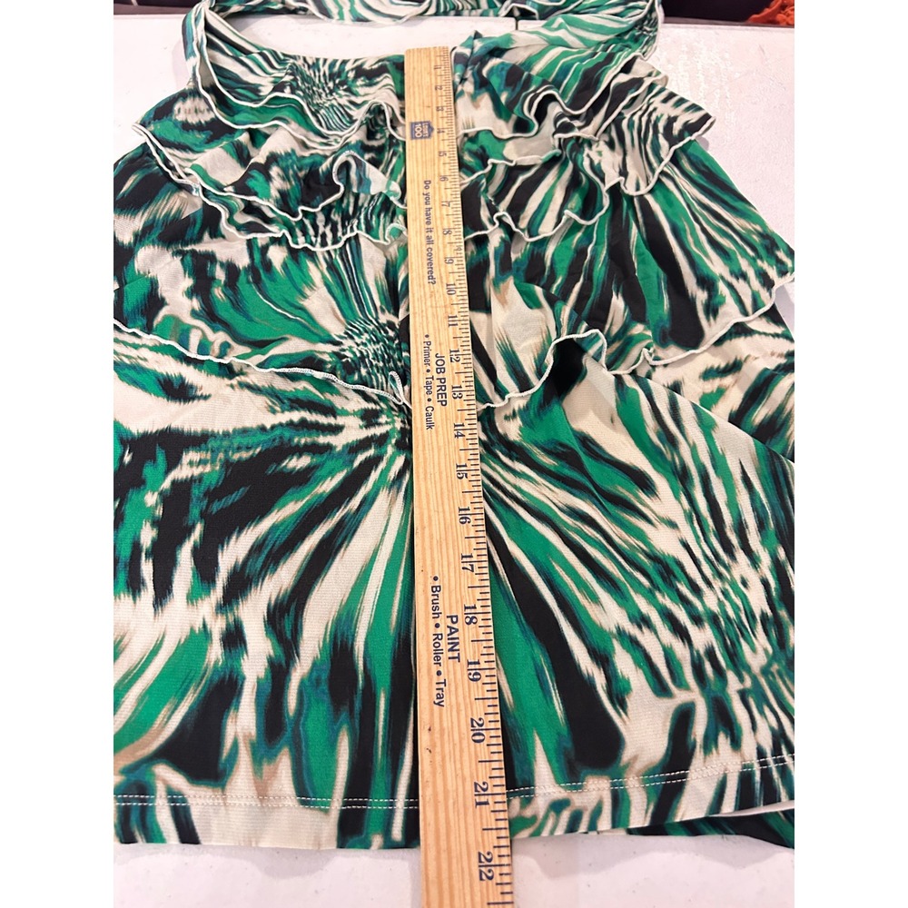 Worthington Woman Green Black Abstract Ikat Ruffle Halter Top Plus 3X - Picture 6 of 10